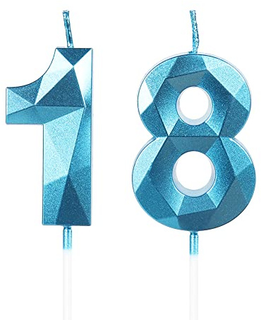 Yiran 18th Birthday Candles, Number 16 Candle, Blue Candles, Birthday Candle Cake, Happy Birthday Candle, Cake Candles Cake Topper Decor Birthday Party Wedding Anniversary Supplies (LZ-LS-18)