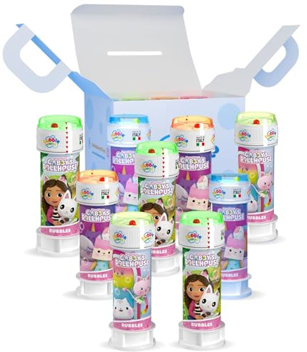 Bubble World - Bulles de Savon Gabby's Dollhouse pour Enfants – Lot de 12 (60ml) – Idéal Cadeau Anniversaire & Fête – Fabriqué en Italie