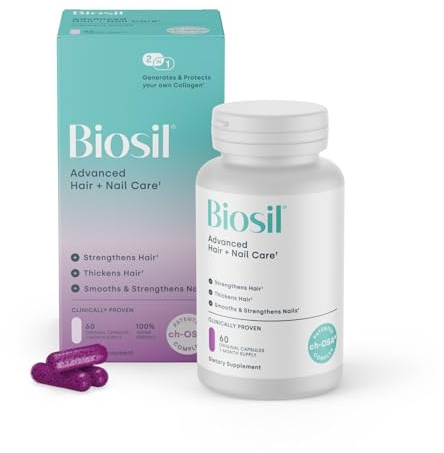 Biosil Advanced Hair + Nail Care - 60 Capsules - Grow, Strengthen & Thicken Hair and Nails - with Patented ch-OSA & Biotin - 30-Day Supply