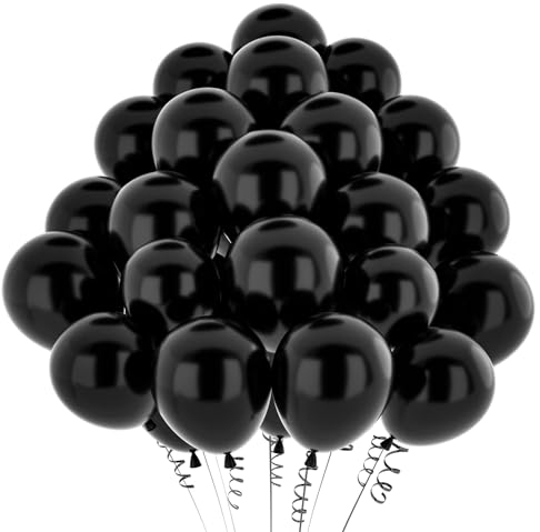 hpnparty Lot de 50 ballons noirs métallisés de 30,5 cm - Ballons à l'hélium en latex pour décoration d'anniversaire, fête prénatale, mariage, baptême, décoration de fête