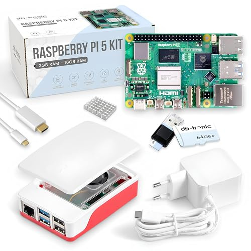 Raspberry Pi 5 4GB Starter-Kit | 64GB Edition | 27W Netzteil | Gehäuse mit Lüfter | 4K Micro HDMI Kabel 1m | Ideal für Smart Home, Retro Gaming und Home Assistant