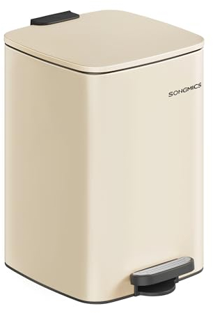 SONGMICS Pattumiera da Cucina, Cestino da 20 L, Cestino a Pedale in Acciaio, con Secchio Interno, Chiusura Morbida e Resta Aperto, Beige Sabbia LTB592A02