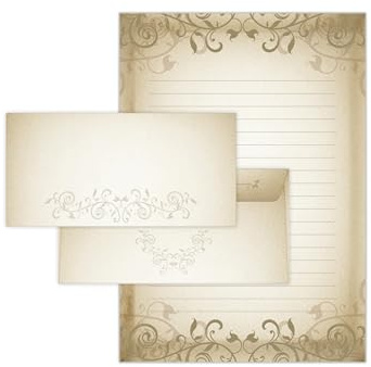 Briefpapier-Set Vintage Papyrus Altes Papier Briefblock mit Umschlag für Kinder Erwachsene Geschenk (Block A4 mit 25 Blätter + 15 Umschläge DIN Lang)