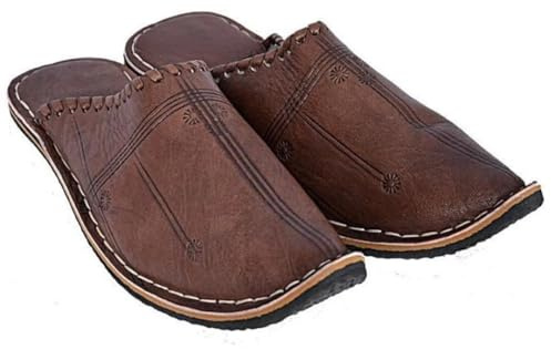babouche mule berbere traditionnel - bout pointu - cuir naturel fabriqué au maroc Artisanal couleur Noir Marron Bleu (Marron, Système Taille Chaussures EU, Adulte, Numérique, Moyen, 40)