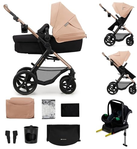 Kinderkraft MOOV 2 4-en-1 poussette avec siège 2-en-1, siège auto MINK PRO i-Size et base ISOFIX, grandes roues increvables, capote UPF50+, Beige