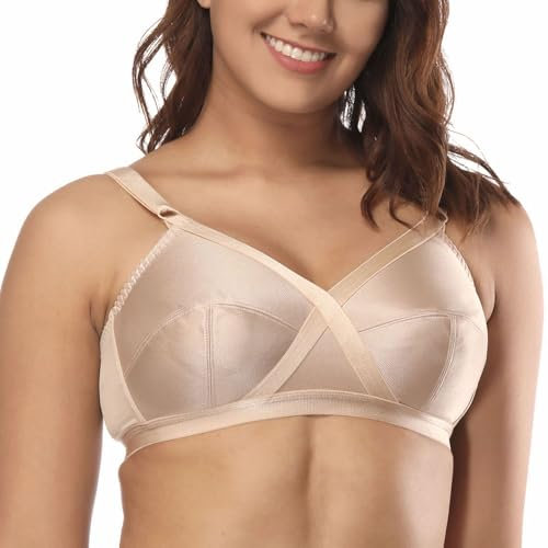 Ayigedu Women's Plus Size Minimiser Bra Full Coverage Wireless Non Wired Unlined Soft Cup Bra 38DD Beige
