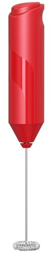 COKUNST Mousseur à lait portatif alimenté par piles pour matcha et café, fouet mélangeur électrique portable pour chocolat chaud, frappe, latte (sans support, rouge)