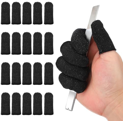 PATIKIL Cut Resistant Finger Cots Protectors, 2.4 x 1 Inch, 20 Pcs Reusable Anti-Cut Finger Sleeve Covers for Kitchen, Construction, Gardening, Black