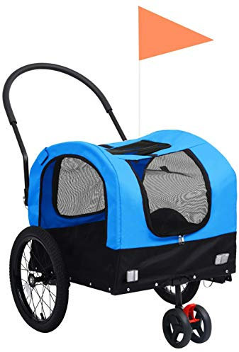 ShGaxin Remolque de Bicicleta Mascotas Carrito 2 en 1 Azul y Negro, Remolque Bici Perro, Remolque Bicicleta De Carga