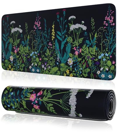 MasiBloom 300 x 600 x 3 mm Large Gaming Mouse Pad Mat with Stitched Edge Non-Slip Rubber Base Washable Resilient for Desk Office Computer Laptop Mouse Pads Mats Accessory (Flower)