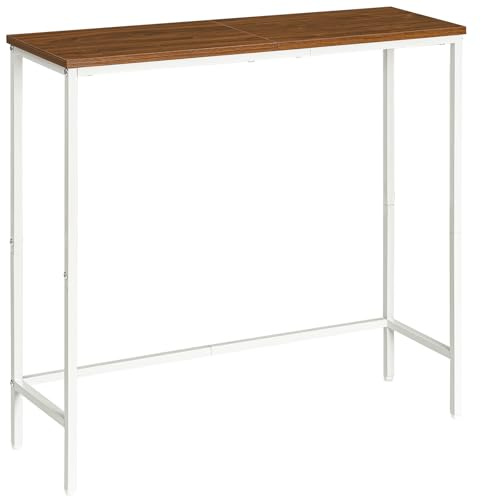 HOOBRO Console Table, Slim Console Table for Hallway, Metal Frame, Compact Display Table, Sofa Table for Small Spaces, Entryway, Living Room, Sturdy, White and Walnut EWH75XG01