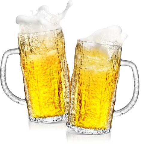 Cambareign Bierkrug 0,5 liter, 2er Set Biergläser mit Henkel, Glas Bierkrüge für Gefrierschrank, Geschenke für Männer