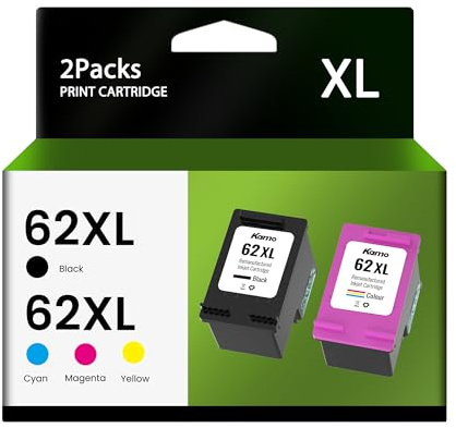kamo 62XL (1x Schwarz, 1x Farbe) Multipack Druckerpatronen Kompatibel mit HP 62 62 XL - für OfficeJet 200 250 5740 5742 5744, Envy 5540 5542 5543 5544 5545 5546 5547 5548 5640 5642 5644 5646 7640