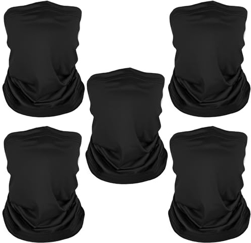 5 Pack Neck Gaiter Face Cover for UV Sun Protection, Dustproof Breathable Cooling Gator for Men Women Outdoor Sports (Black)