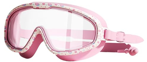 Suffolly Swimming goggles for children,Goggles Integrated earplugs,No Leakage Clear Glasses,Adjustable Strap Swim Goggle For Kids Pool Swimming (Pink, One Size)