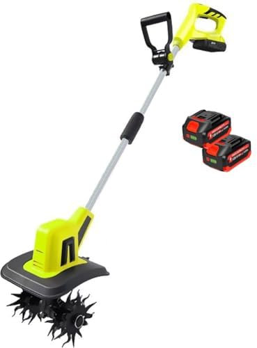 Tiller de jardín inalámbrico, potente cultivador de suelo con batería de 20 V y cargador, 20 cm de ancho de trabajo, 15 cm de profundidad de trabajo, escarificador eléctrico de mano para césped y