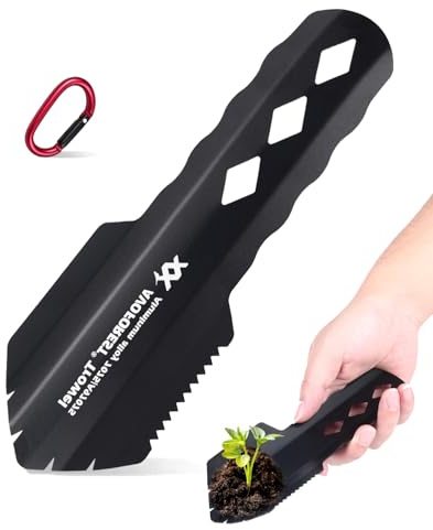 AVOFOREST Ultraleichte Camping Schaufel aus Aluminium,Tragbare Backpackkelle,Kleines Multitool mit langem Griff und Karabiner，Geeignet zum Wandern, Camping, Graben und für die Gartenarbeit im Freien