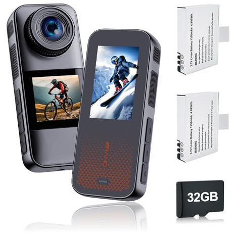Nvgfelis Cámara Deportiva 1080P Doble Pantalla, 16 MP, Cámara Moto con 32 GB, Cámara Acuática Sumergible, 2 baterías de 1350 mAh y Accesorios Múltiples