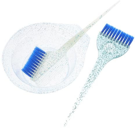 Hohopeti Ensemble Bol Mélangeur de Coloration Capillaire Transparent Bleu 3 Pièces Pinceau Souple pour Teinture, Mèches et Décoloration – Kit Professionnel Salon et Usage Maison