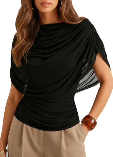 HAWILAND Canottiera da donna 2 in 1, elegante top con poncho in rete, senza maniche, per festival, feste, Nero , S