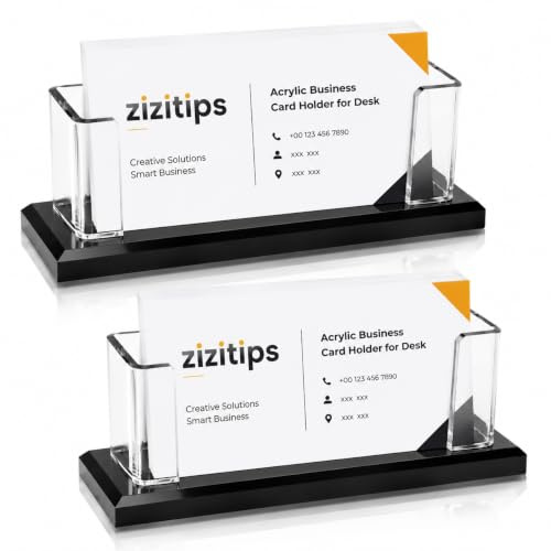 Porte cartes de visite acrylique lot de 2 pour bureau, support cartes de visite transparent présentoir cartes visite professionnel pour accueil comptoir salon cabinet – capacité 60 à 80 cartes