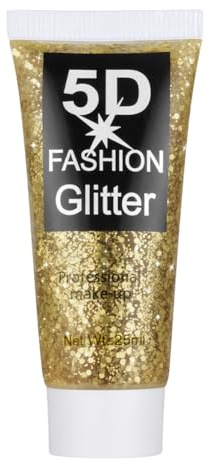 AYBUY Gel paljetter ansikte, paljett ansiktshår, glittergelkropp, paljett flytande gel för kosmetika ansikte, läppar, festival, fest, sminkdekoration, jul, påsk, guld, 25 g
