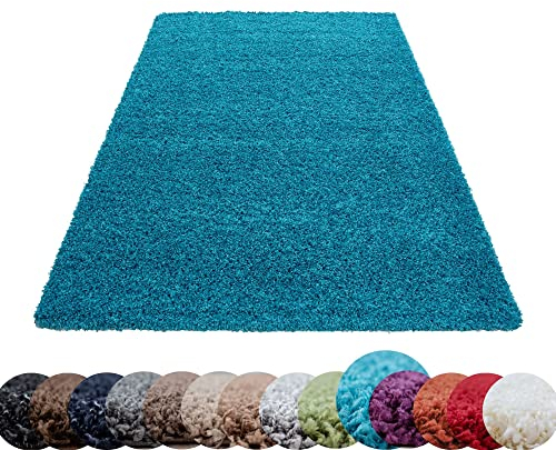HomebyHome Shaggy Teppich Läufer Flur 60 x 110 cm - Shaggy Teppich Hochflor Türkis Extra Weich und Flauschig - Bettvorleger Teppiche für Schlafzimmer - Waschbarer Küchenläufer - Carpet, Halı, Kilim