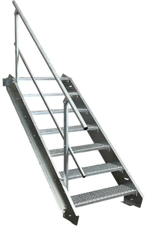 Stahltreppe Industrietreppe Aussentreppe Treppe 7 Stufen-Breite 70cm Variable Geschosshöhe 100-140cm mit einseitigem Geländer