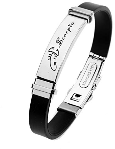 ODETOJOY Pulsera Negra Constelación Escorpión para Hombre de Acero Inoxidable Signo Zodiacal 12 Zodiacos pulseras de Silicona Astrología Horóscopo, circa 8.66 pollici, Titanio, acero inoxidable.