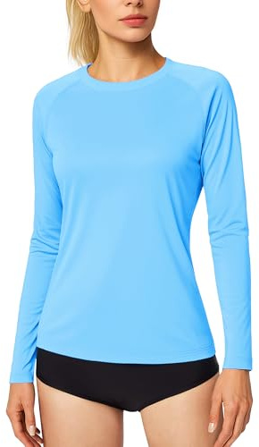 MAGCOMSEN Damen UV Langarmshirt UPF 50+ Sonnenschutz Shirt Atmungsaktiv Outdoor Laufshirts Frauen Schnelltrocknend Strand Shirts Casual Freizeit Sommershirt Blau L