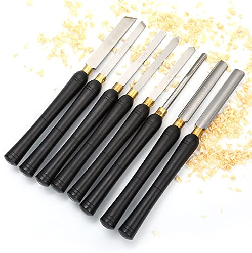 ZPYXBH 8 Stück HSS Drehmeißel Drechseleisen Drechselmesser Set Holzdrehmaschinen Meißel Set Holz Drehwerkzeug Hochgeschwindigkeitsstahl Drechselbeitel Mit Holzgriff in Holzbox Zum Drechseln