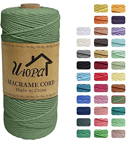Uiopa Macrame Cuerda 2mm x 200m, Macrame Cuerda 3 Capas Hilo de Macrame, Cordón de Algodón Natural para Manualidades Envolver Regalo Decoración Bohemia