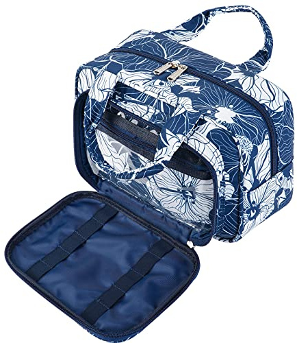 Narwey Full Size Toiletry Bag Large Wash Bag Makeup Bag Travel Organizer Cosmetic Bag for Women (Blue Lotus)