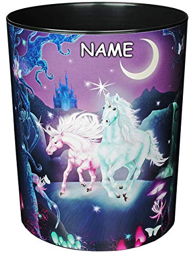 Papierkorb/Behälter - Einhorn - Unicorn - inkl. Name - 12,5 Liter - wasserdicht - aus Kunststoff - 30 cm - großer Mülleimer/Eimer - Abfalleimer - Aufbewah..