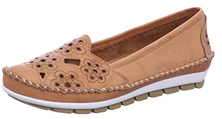 Gemini Husballerinaskor dam slätt läder slip, Beige, 39 EU