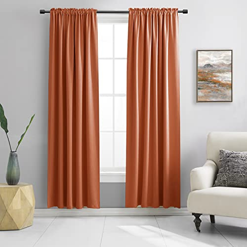 DONREN 84 inche Length Curtain Panels - Light Reducing Thermal Insulated Solid Blackout Curtains/Panels/Drapes for Living Room (Set of 2, 60 inches by 84 Inch, Burnt Orange)
