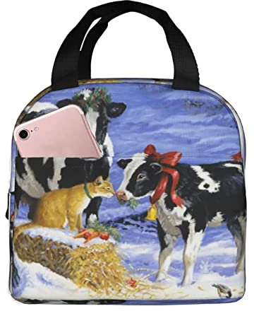 XVBCDFG Bolsa de almuerzo de vaca de nieve de Navidad Oficina al aire libre Papel de aluminio portátil Aislamiento grueso y bolsa Bento de mantenimiento fres