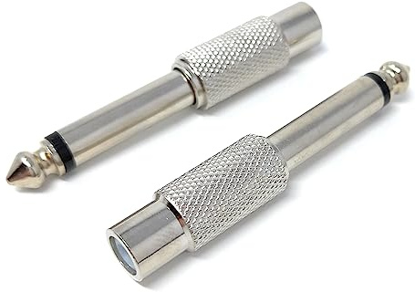 DRUT 2pcs 6.35mm Mono Jack to RCA Phono Socket Cable Adapter (Silver)
