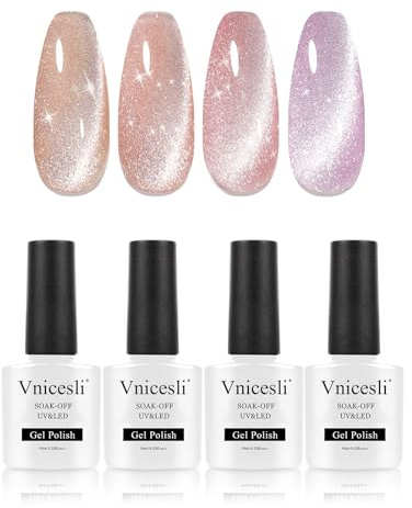 Vnicesli Smalto Semipermanente Unghie Magnetico, 4 Colori 9D Cat Eyes Smalto Magnetico, Glitter Smalti Semipermanenti per Unghie Soak-Off UV/LED per Manicure Colorati