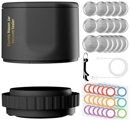 cimsfcor Mason Jar Vakuumiergerät, elektrisches Vakuumiergerät für Einmachgläser mit 15 Stück Einmachflaschenverschluss & 6 Stück Etikettenpapier & 1 Stück Flaschenöffner, automatische Einmachgläser