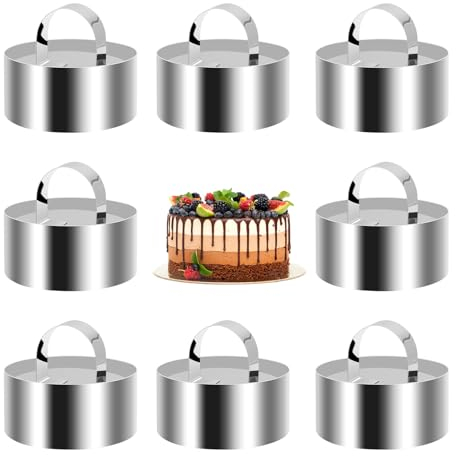 Lot de 8 anneaux à dessert en acier inoxydable - Diamètre : 8 cm - Cuisson précise avec outils de cuisson épais - Parfait pour les pâtisseries et les desserts