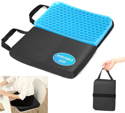 Cojín de Gel Plegable, Cojin Antiescaras 40*30*2.5CM Cojin Silla Oficina Cojin Ergonomico Funda Lavable, Ligero y Transpirable Alivia Cadera Fatiga para Coche, Silla de Aviones, Silla de Ruedas