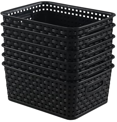 Lasbily 6-Pack Plastic Storage Baskets, Kitchen Cupboard Organiser Basket with Handle