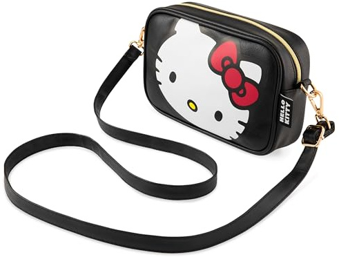 Hello Kitty Sanrio Borsa Tracolla Bambina Adolescenti, Kawaii Borsetta Tracolla Moda, Shopping Viaggi, Anime Regalo Ragazza (Nero/Motivo Hello Kitty)