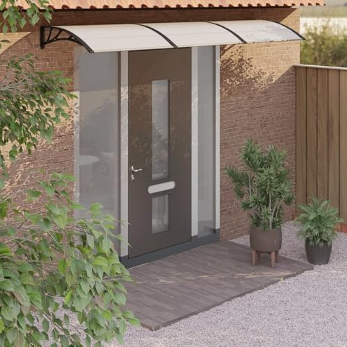 Homgoday Marquesina Puerta policarbonato Negro y Transparente 300x75 cm, Marquesina para Puerta Casa Hogar Jardín Patio Terraza Bricolaje Toldo Cubierta Capa Dosel Lona Tienda Capota Pantalla