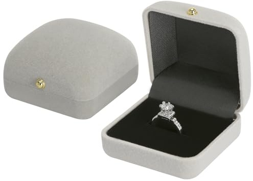 KUKUVR 2 Pcs Velvet Jewelry Wedding Ring Box for Proposal (Grey)