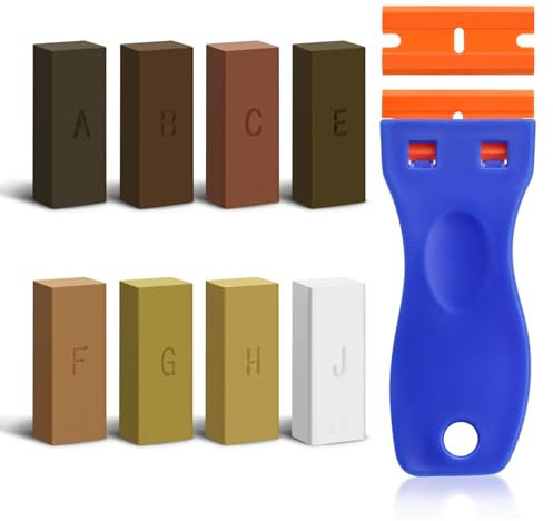 Hartwachs Reparaturset, 8 Farbtöne Laminat Wachs Reparaturset Hartwachs, Holz Parkett Reparaturset mit 1 Schaber, Holzkitt Loch Ausbessern Kratzreparatur zum Auffüllen Reparieren für Holz Möbe