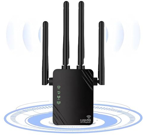 1200Mbps WiFi Extender Repeater, Ethernet-Anschluss, Internet-Booster, 2.4/5GHz Dualband WLAN-Verstärker Range Extender, Funktioniert mit jedem WiFi Router, Verbessern Sie das WLAN-Signal zu Hause
