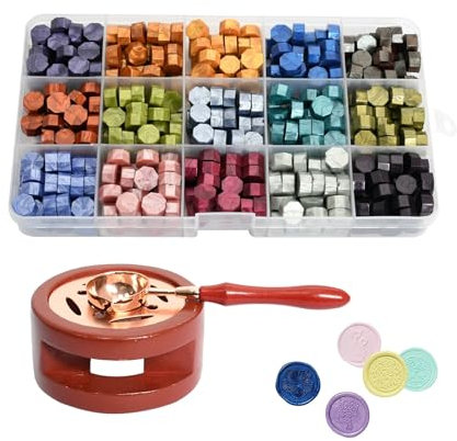 Wachssiegel-Set, ca. 375 Wachsperlen, mit Erhitzer und Wachsschmelzlöffel, Geeignet zum Briefumschlagbestempeln, Einladungsbestempeln, Hochzeitseinladungsbestempeln und Geschenkverpackungen (Dunhuang)