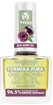 Deborah Milano - Olio Formula Pura Trattamento Unghie e Cuticole, con Ingredienti Naturali e Olio di Acai, Nutre e Ammorbidisce la Pelle in Eccesso, 8.5 ml